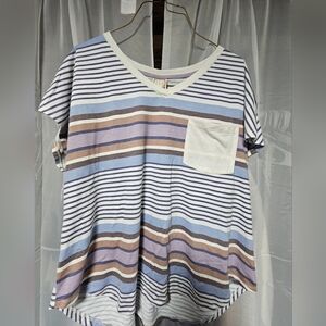 Source Unknown Multicolor Striped V-Neck Tee